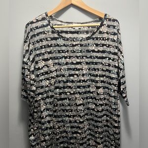Women’s LuLaRoe Floral Striped Long T-Shirt Sz. Large